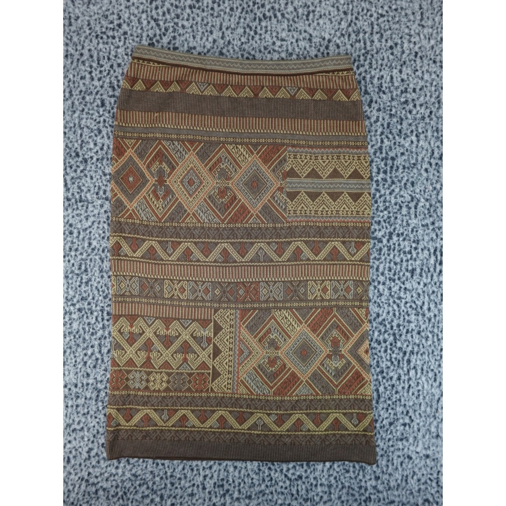 Peruvian Connection Knit Midi Skirt Womens M Brown Geometric 100% Pima Cotton